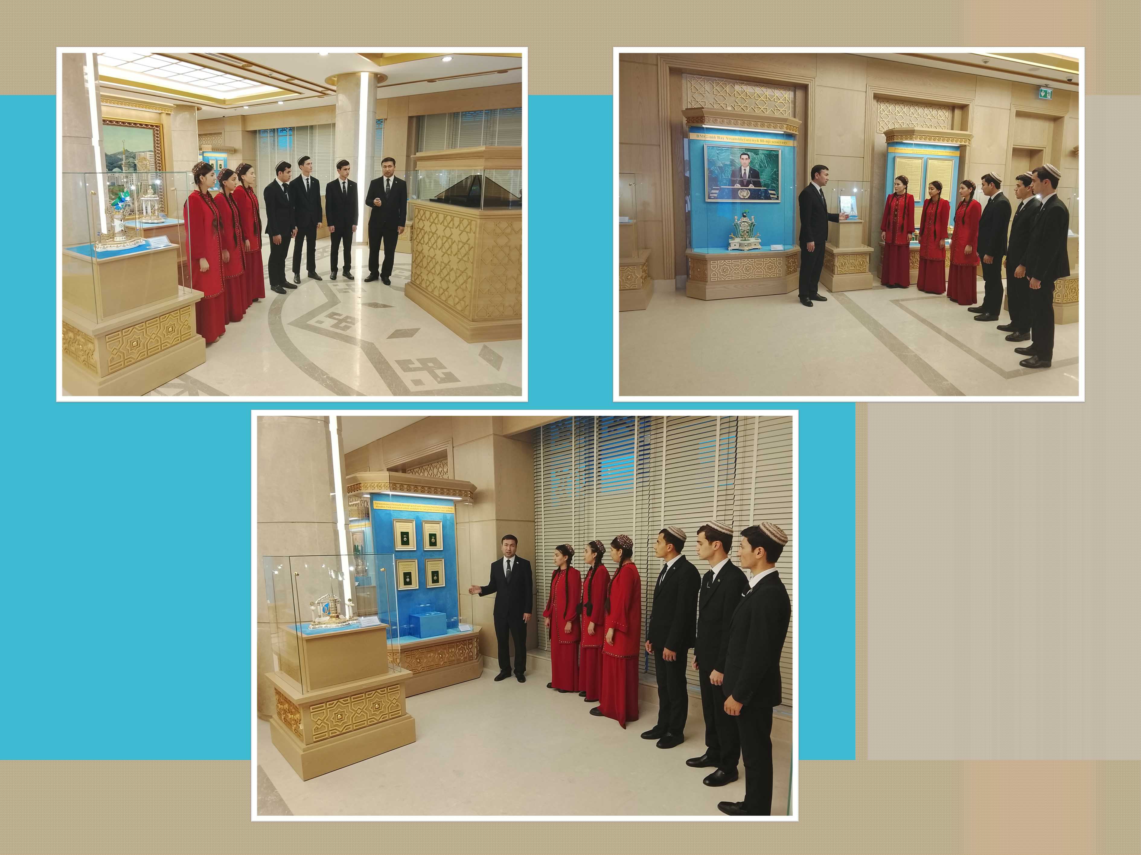 Sahy Jepbarow adyndaky Arkadag şäher ýörite sungat mekdebiniň talyplary Bitaraplyk binasynyň muzeýine syýahat etdiler